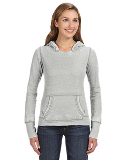 J America Ladie's Zen Pullover Fleece Hooded Sweatshirt JA8912 | Cement - Front