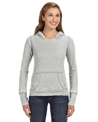 J America Ladie's Zen Pullover Fleece Hooded Sweatshirt JA8912 | Cement - Front