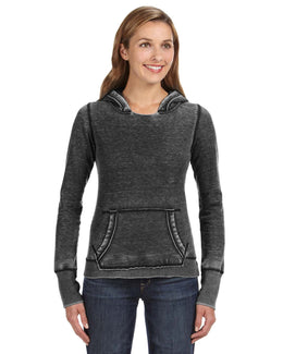 J America Ladie's Zen Pullover Fleece Hooded Sweatshirt JA8912 | Twisted Black - Front