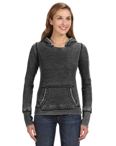 J America Ladie's Zen Pullover Fleece Hooded Sweatshirt JA8912 | Twisted Black - Front