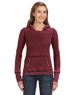 J America Ladie's Zen Pullover Fleece Hooded Sweatshirt JA8912 | Twisted Bordeaux - Front