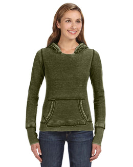 J America Ladie's Zen Pullover Fleece Hooded Sweatshirt JA8912 | Twisted Olive - Front