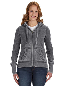 J America Ladies Zen Full-Zip Fleece Hoodie JA8913 | Dark Smoke - Front