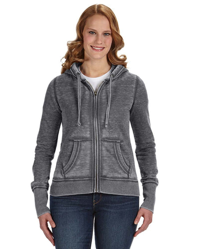 J America Ladies Zen Full-Zip Fleece Hoodie JA8913 | Dark Smoke - Front
