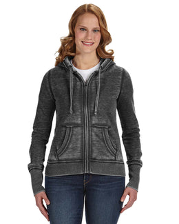 J America Ladies Zen Full-Zip Fleece Hoodie JA8913 | Twisted Black - Front