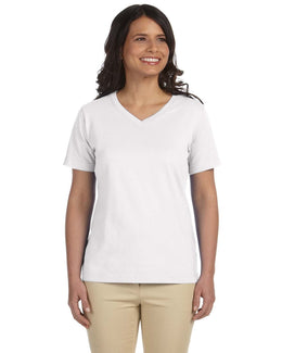 LAT Ladies Combed Cotton V-Neck T-Shirt L-3587 | White - Front