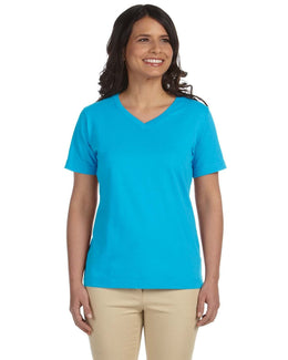 LAT Ladies Combed Cotton V-Neck T-Shirt L-3587 | Aqua - Front