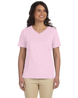 LAT Ladies Combed Cotton V-Neck T-Shirt L-3587 | Pink - Front