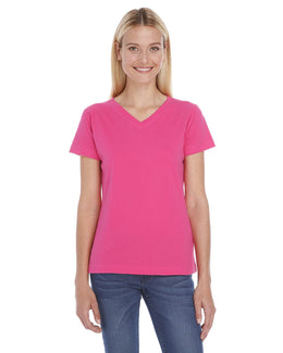 LAT Ladies Combed Cotton V-Neck T-Shirt L-3587 | Hot Pink - Front