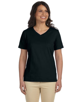 LAT Ladies Combed Cotton V-Neck T-Shirt L-3587 | Black - Front