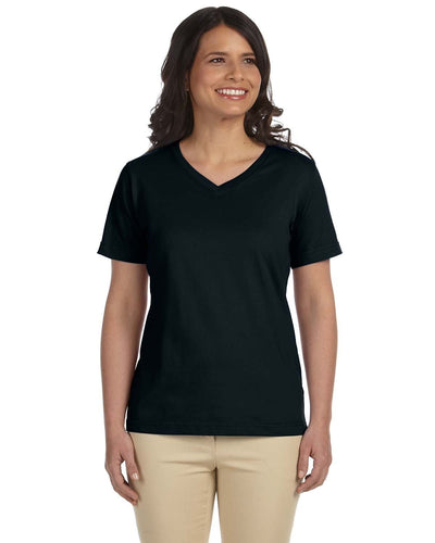 LAT Ladies Combed Cotton V-Neck T-Shirt L-3587 | Black - Front