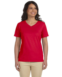 LAT Ladies Combed Cotton V-Neck T-Shirt L-3587 | Red - Front