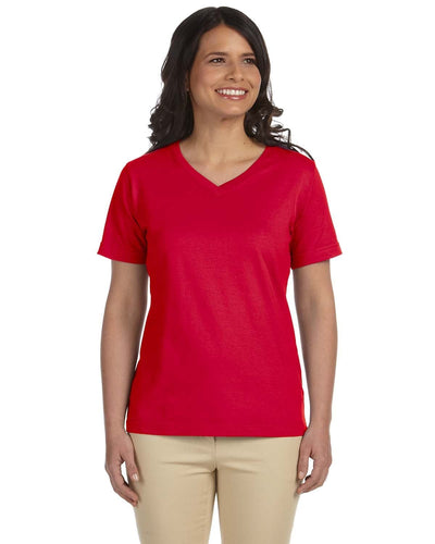 LAT Ladies Combed Cotton V-Neck T-Shirt L-3587 | Red - Front