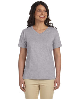 LAT Ladies Combed Cotton V-Neck T-Shirt L-3587 | Heather - Front