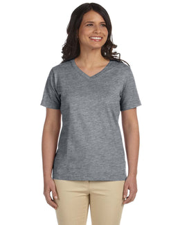 LAT Ladies Combed Cotton V-Neck T-Shirt L-3587 | Granite Heather - Front