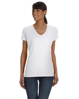 Fruit of the Loom Ladies 100% Heavy Cotton HD V-Neck T-Shirt L39VR | White - Front