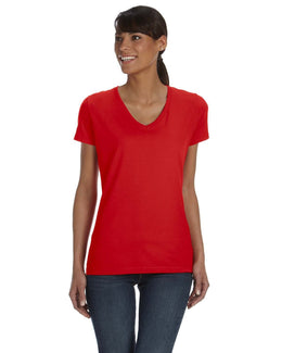 Fruit of the Loom Ladies 100% Heavy Cotton HD V-Neck T-Shirt L39VR | True Red - Front