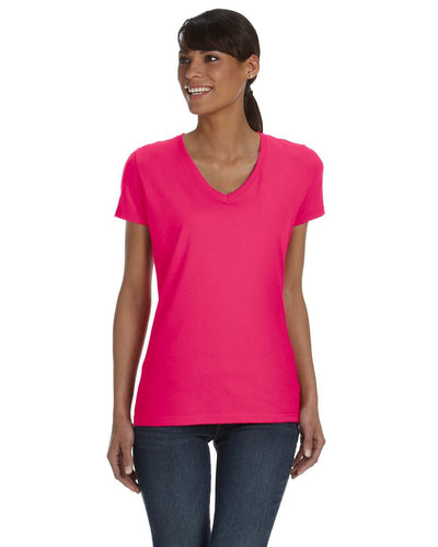 Fruit of the Loom Ladies 100% Heavy Cotton HD V-Neck T-Shirt L39VR | Cyber Pink - Front