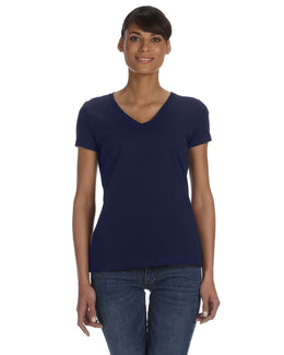 Fruit of the Loom Ladies 100% Heavy Cotton HD V-Neck T-Shirt L39VR | J Navy - Front