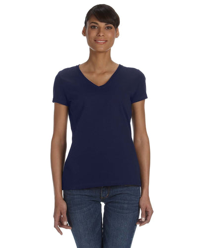 Fruit of the Loom Ladies 100% Heavy Cotton HD V-Neck T-Shirt L39VR | J Navy - Front