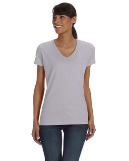 Fruit of the Loom Ladies 100% Heavy Cotton HD V-Neck T-Shirt L39VR | Athletic Heather - Front