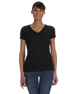 Fruit of the Loom Ladies 100% Heavy Cotton HD V-Neck T-Shirt L39VR | Black - Front