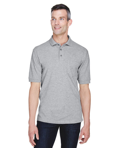 Harriton Easy Blend Pocket Polo Shirt M265P | Grey Heather - Front