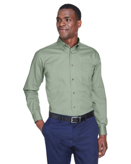 Harriton Long Sleeve Stain-Release Twill Shirt M500 | Dill - Front
