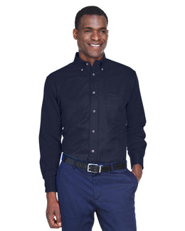 Harriton Long Sleeve Stain-Release Twill Shirt M500 | Navy - Front