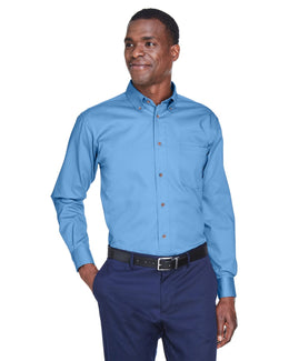 Harriton Long Sleeve Stain-Release Twill Shirt M500 | Lt College Blue - Front