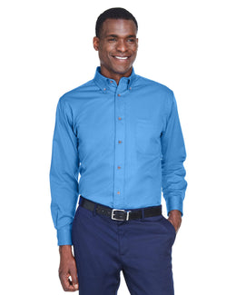 Harriton Long Sleeve Stain-Release Twill Shirt M500 | Nautical Blue - Front