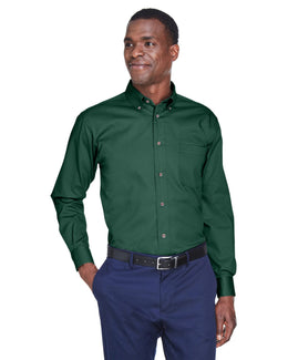 Harriton Long Sleeve Stain-Release Twill Shirt M500 | Hunter - Front