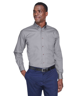 Harriton Long Sleeve Stain-Release Twill Shirt M500 | Dark Grey - Front