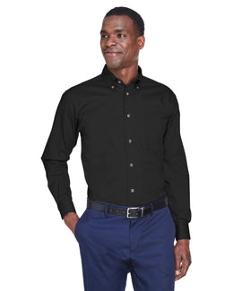 Harriton Long Sleeve Stain-Release Twill Shirt M500 | Black - Front