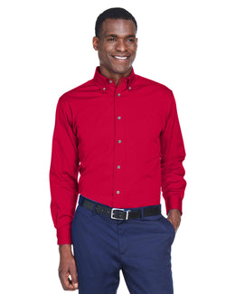 Harriton Long Sleeve Stain-Release Twill Shirt M500 | Red - Front