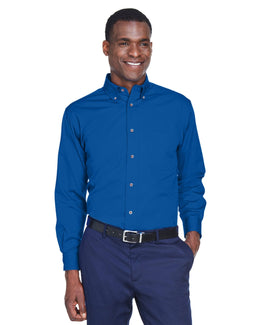 Harriton Long Sleeve Stain-Release Twill Shirt M500 | French Blue - Front