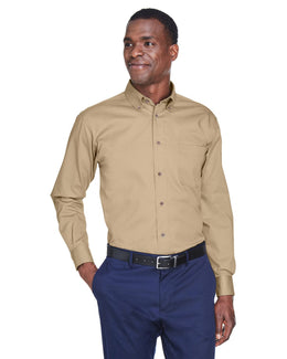 Harriton Long Sleeve Stain-Release Twill Shirt M500 | Stone - Front