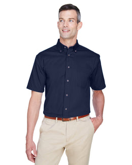 Harriton Short Sleeve Stain-Release Twill Shirt M500S | Navy - Front