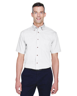 Harriton Short Sleeve Stain-Release Twill Shirt M500S | White - Front
