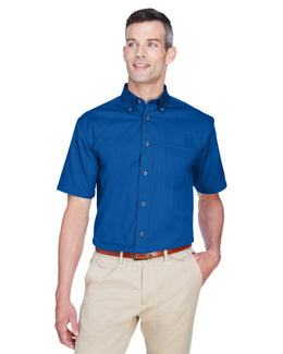 Harriton Short Sleeve Stain-Release Twill Shirt M500S | French Blue - Front