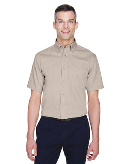 Harriton Short Sleeve Stain-Release Twill Shirt M500S | Stone - Front