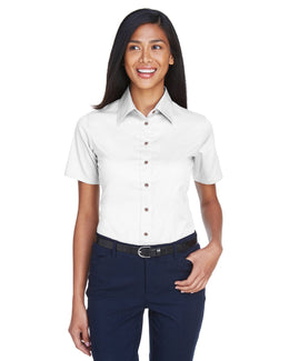 Harriton Ladies Short Sleeve Stain-Release Twill Shirt M500SW | White - Front
