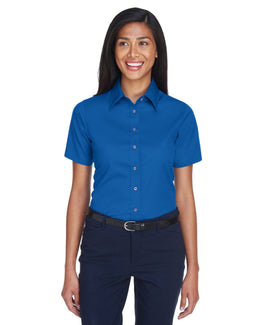 Harriton Ladies Short Sleeve Stain-Release Twill Shirt M500SW | French Blue - Front