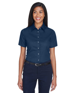 Harriton Ladies Short Sleeve Stain-Release Twill Shirt M500SW | Navy - Front