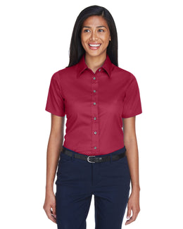 Harriton Ladies Short Sleeve Stain-Release Twill Shirt M500SW | Wine - Front