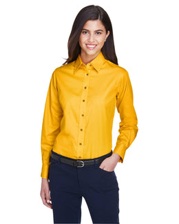Harriton Ladies Long Sleeve Stain-Release Twill Shirt M500W | Sunray Yellow - Front