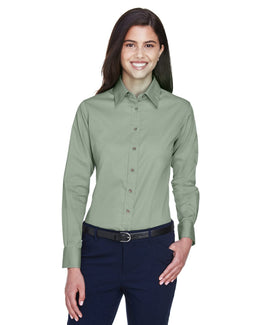 Harriton Ladies Long Sleeve Stain-Release Twill Shirt M500W | Dill - Front