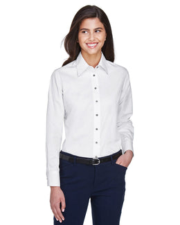 Harriton Ladies Long Sleeve Stain-Release Twill Shirt M500W | White - Front