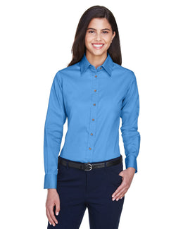 Harriton Ladies Long Sleeve Stain-Release Twill Shirt M500W | Nautical Blue - Front