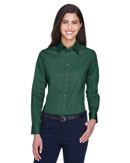 Harriton Ladies Long Sleeve Stain-Release Twill Shirt M500W | Hunter - Front